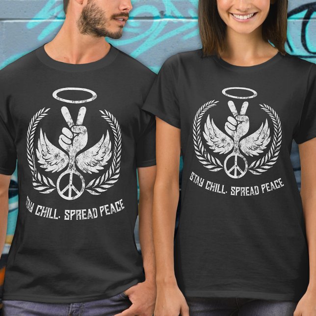 T-shirt Grunge Distressed Peace and Chill Noir et blanc (Créateur téléchargé)