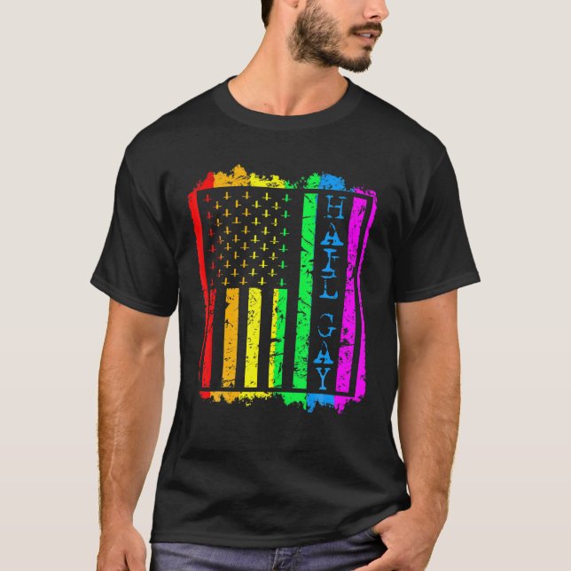 T-shirt Grunge LGBT All Hail Gay pride Drapeau Satanic (Devant)