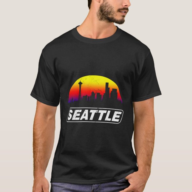 T-shirt Grunge Seattle Skyline Design de look dénudé (Devant)