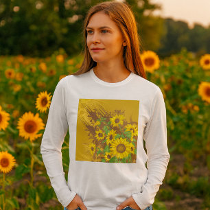 T-shirt Grunge Tournesol Art Bold Rustique Jaune Floral