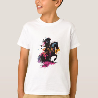 T-shirt Guerrier à l'aquarelle sur silhouette de cheval