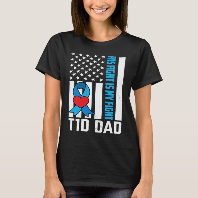 T-shirt Guerrier du diabète T1D Papa Américain Drapeau Dia (Devant)