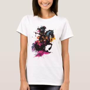 T-shirt Guerrier équitation cheval en aquarelle