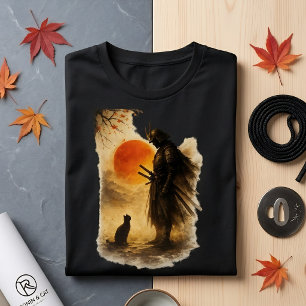 T-shirt Guerrier Samouraï Japonais & Art du Chat Noir