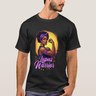 T-shirt Guerrière Lupus Afro Femme Noire Porte Ruban Viole