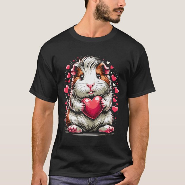 T-shirt Guinea Pig Holding Heart Valentine's Day Cute Vale (Devant)