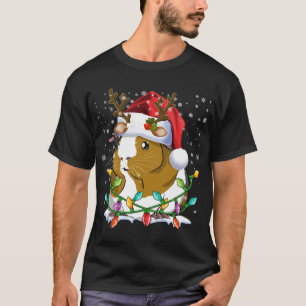 T-shirt Guinée Cochon Santa Chapeau Noël Lumières Famille
