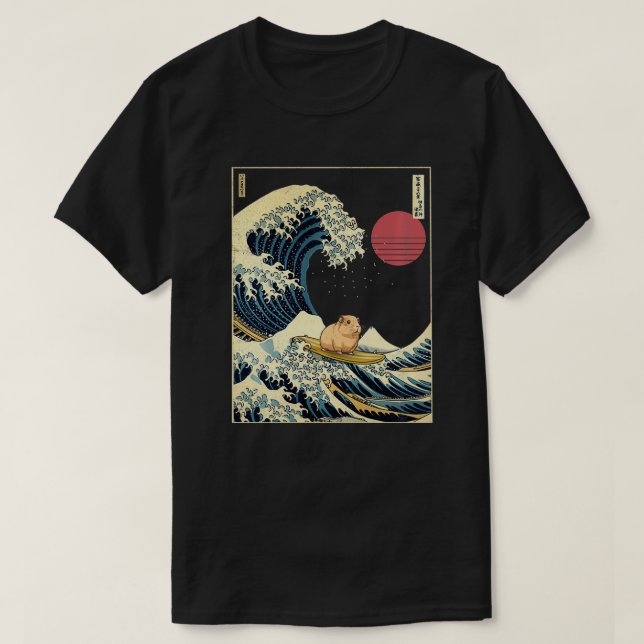 T-shirt Guinée Pig Kanagawa Vague drôle Surf animal (Design devant)