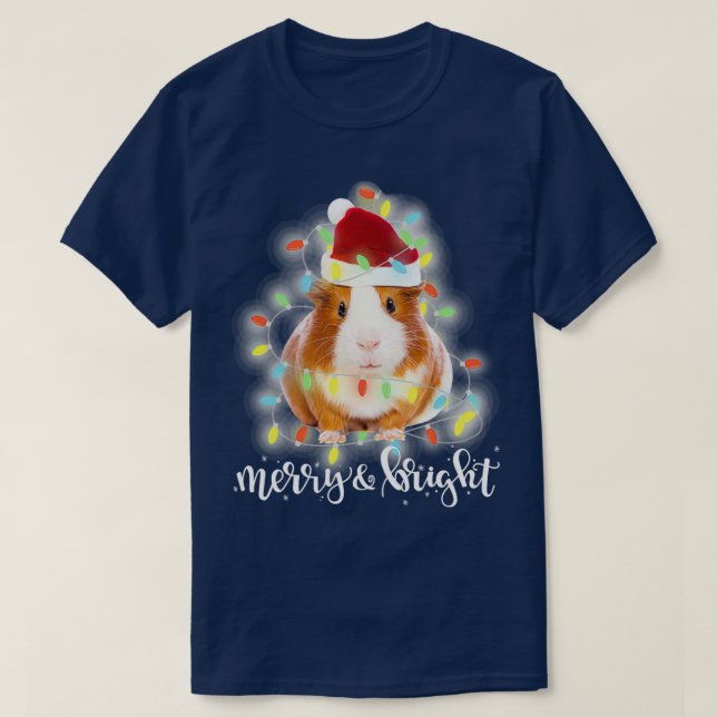 T-shirt Guinée Pig Noël Père Noël Joyeux amp Bright Guinée (Design devant)