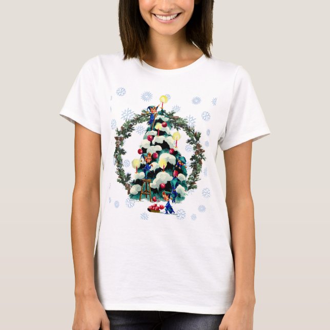 T-shirt GUIRLANDE d'ELFES, d'ARBRE et de SAPIN par SHARON (Devant)
