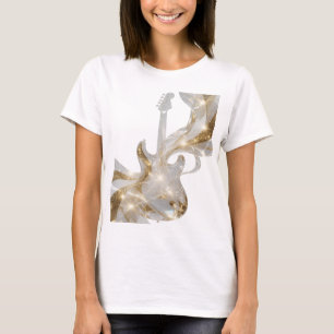 T-shirt GUITAR Argenté Attrayant avec étoiles dorées Desig
