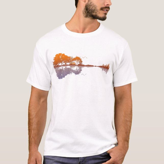 T-shirt Guitar Lake Reflète La Musique Et La Guitare (Devant)