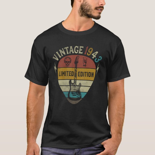 T-shirt Guitar Player 80th Birthday Best of 1943 (Devant)