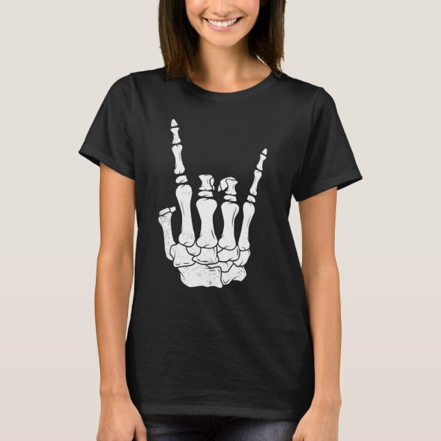 T-shirt Guitar player tee skeleton hand rocker music lover (Devant)