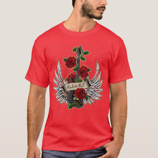 T-shirt Guitar Wings Rose Distressed Rock and Roll Music