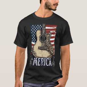 T-shirt Guitare 4 juillet Merica Drapeau Américain USA Co
