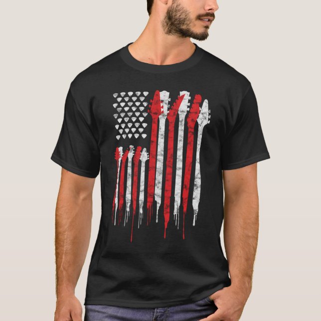 T-shirt Guitare américaine Rouge Blanc Patriotique (Devant)
