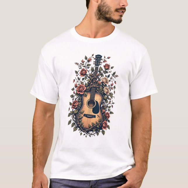 T-shirt guitare avec design rose florissant (Devant)