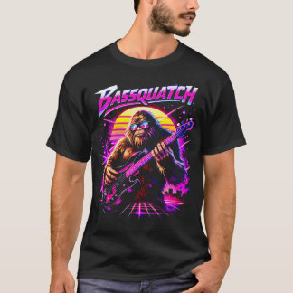 T-shirt Guitare basse Bassquatch Synthwave Bigfoot