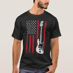 T-shirt Guitare basse électrique Drapeau américain vintage