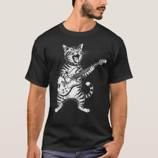 T-shirt Guitare de Chat Drôle Joue de la Musique