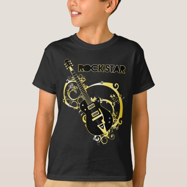 T-shirt Guitare de vedette du rock - noir et or (Devant)