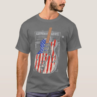 T-shirt Guitare Drapeau Américain 4 Juillet Guitariste USA