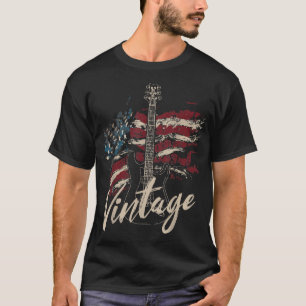T-shirt Guitare du drapeau américain Retro 4 juillet Guita