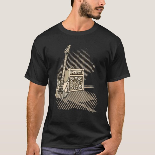 T-shirt Guitare Électrique Avec Amplificateur Rock & Roll  (Devant)