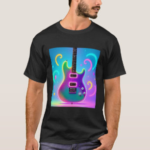 T-shirt Guitare électrique néon - Art musical rétro synthw