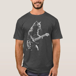 T-shirt Guitare électrique Rocker Cat Musique Rock Hommes 