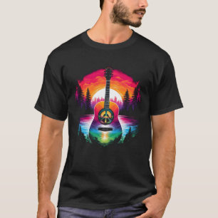 T-shirt Guitare Hippie Lune I Guitariste Musicien Signe de