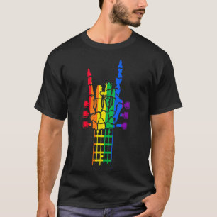 T-shirt Guitare LGBT Rainbow Pride Squelette Main Guitaris
