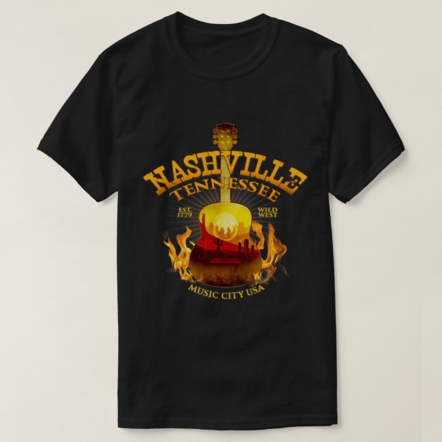 T-shirt Guitare rétro Nashville Sunset Western (Design devant)
