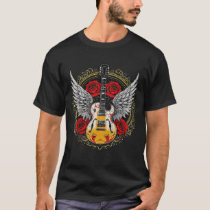 T-shirt Guitare Rock & Roll Avec Ailes Rose Circle Design