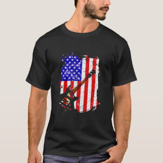 T-shirt Guitare Vintage Guitariste Drapeau Américain États