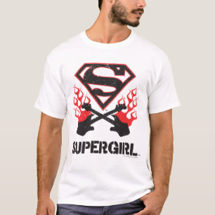 T-shirt Guitares flamboyantes de noir de logo de Supergirl
