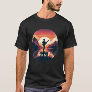 T-shirt Guitariste Silhouette Coucher de soleil Montagnes
