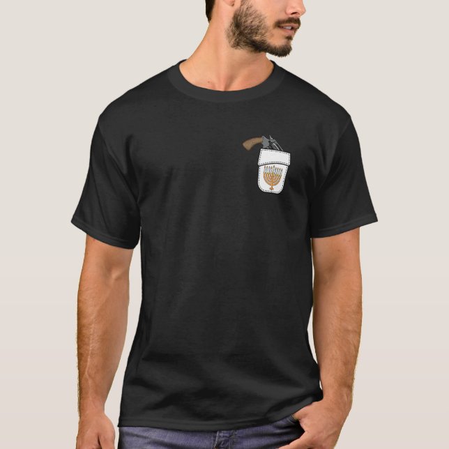 T-shirt Gun Pocket Hanukkah Cool Menorah Chanukah Jewish H (Devant)