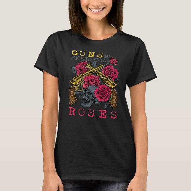 T-shirt Guns N' Skeleton Halloween Roses (Devant)