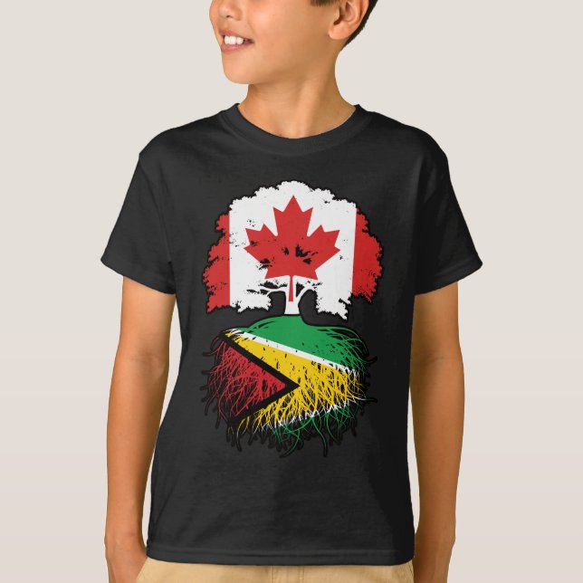 T-shirt Guyana Guyane Drapeau canadien des racines d'arbre (Devant)