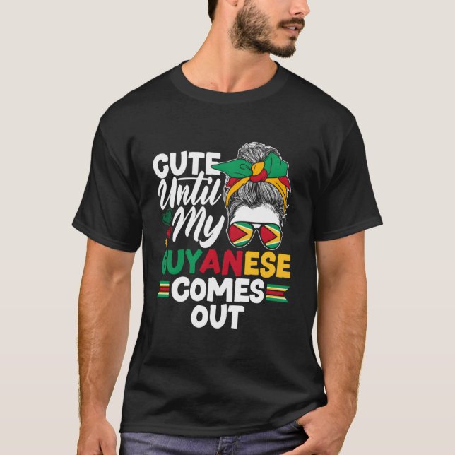 T-shirt Guyane Guyanaise Guyana Drapeau mignon jusqu'à mon (Devant)