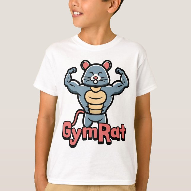 T-shirt Gym Rat ! Caricature au rat musculaire mignon (Devant)