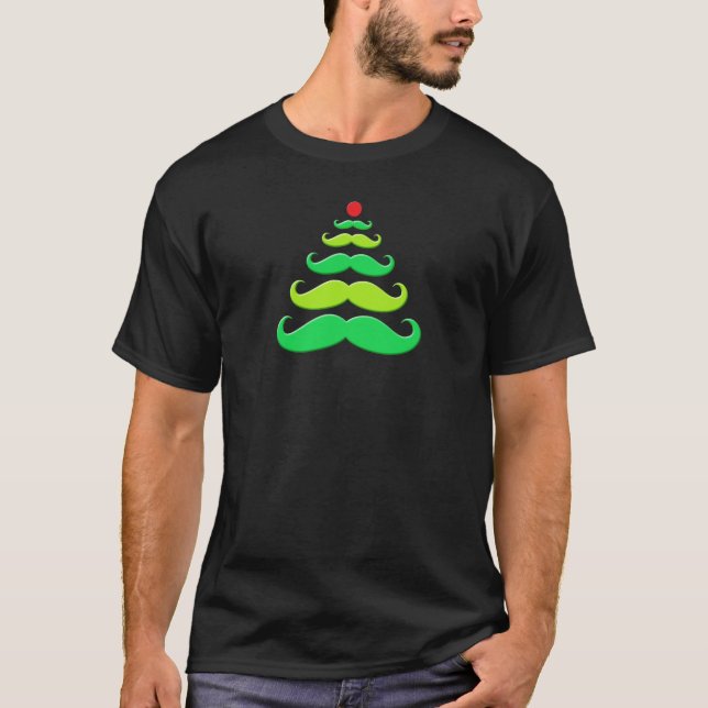 T-shirt Habillement d'arbre de Noël de moustache (Devant)