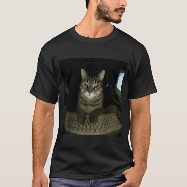 T-shirt Hacker Cat Meme Funny Computer Cat Kitten Gamer Ca (Devant)