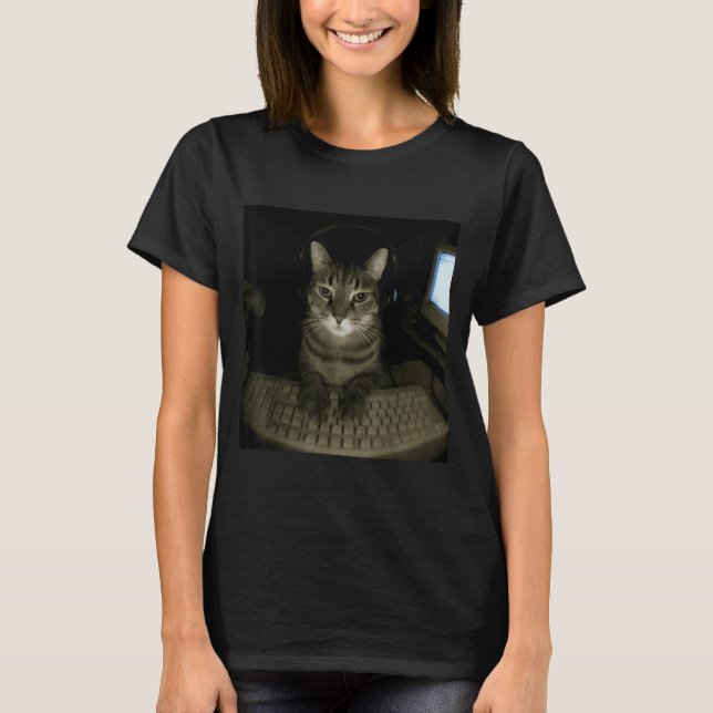 T-shirt Hacker Cat Meme Funny Computer Cat Kitten Gamer Ca (Devant)