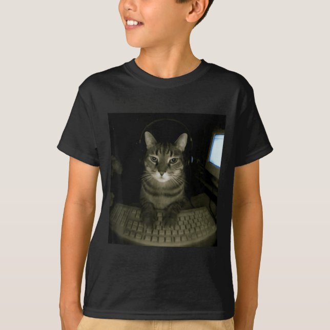 T-shirt Hacker Cat Meme Funny Computer Cat Kitten Gamer Ca (Devant)
