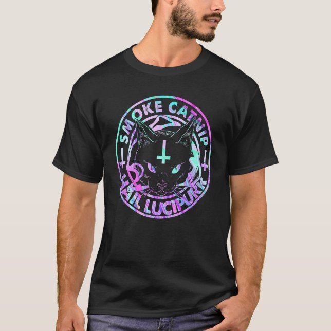 T-shirt Hail Satan Fumée Catnip Hail Lucipurr Satanic Blac (Devant)