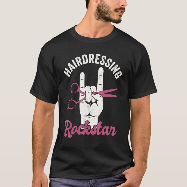 T-shirt Hairdressing rockstar, funny hair stylist, retro h (Devant)
