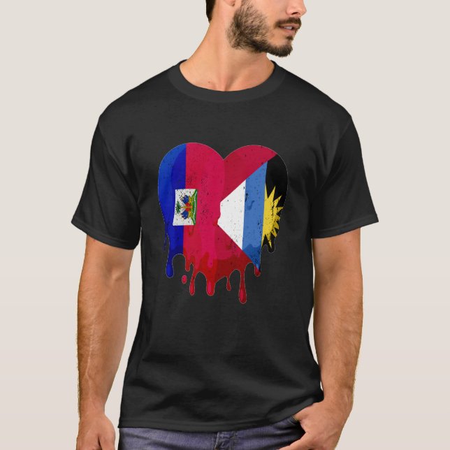 T-shirt Haiti Antigua Barbuda Flag Heart Grown Patriot Cou (Devant)